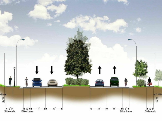 Shore Drive cross section with two lanes in both directions