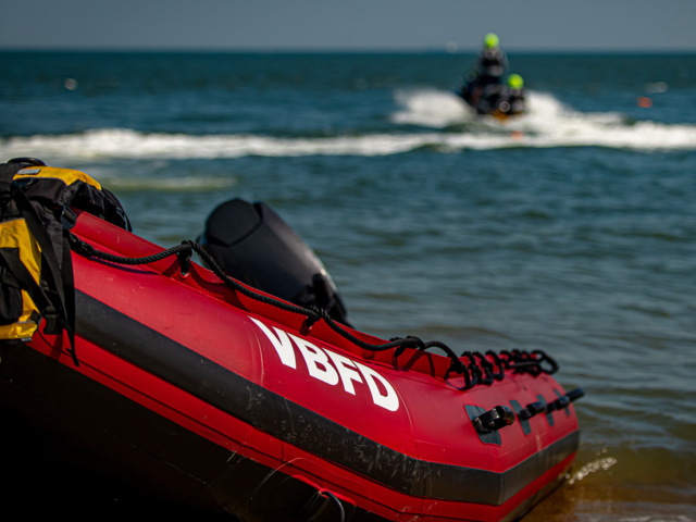 VBFD inflatable boat parked on shore