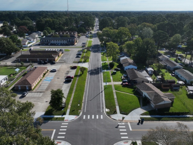 Aerial view of the completed drainage improvements project